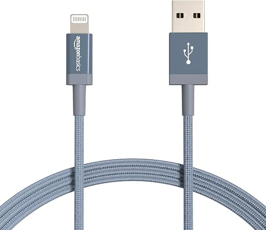 Amazon Basics 2-Pack USB-A to Lightning Cable, Apple MFi Certified, Nylon Braided Cord for iPhone 14 13 12 11 X Xs Pro, Pro Max, Plus, iPad, High Speed Data Sync Charger, 6 Foot, Dark Gray