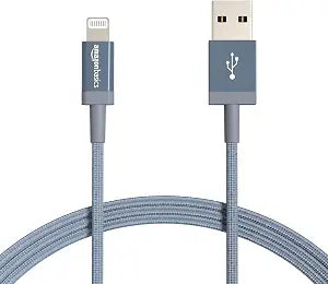 Amazon Basics 2-Pack USB-A to Lightning Cable, Apple MFi Certified, Nylon Braided Cord for iPhone 14 13 12 11 X Xs Pro, Pro Max, Plus, iPad, High Speed Data Sync Charger, 6 Foot, Dark Gray