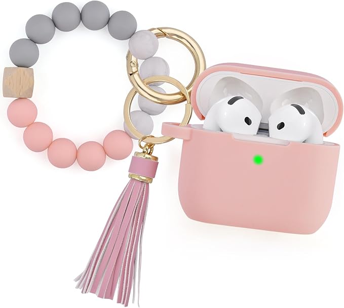 Apple AirPods 4 Case, Cute Apple AirPods 4 Case Cover for Women Girls, Silicone Protective Case with Bracelet Keychain (Pink, AirPods 4 Case)