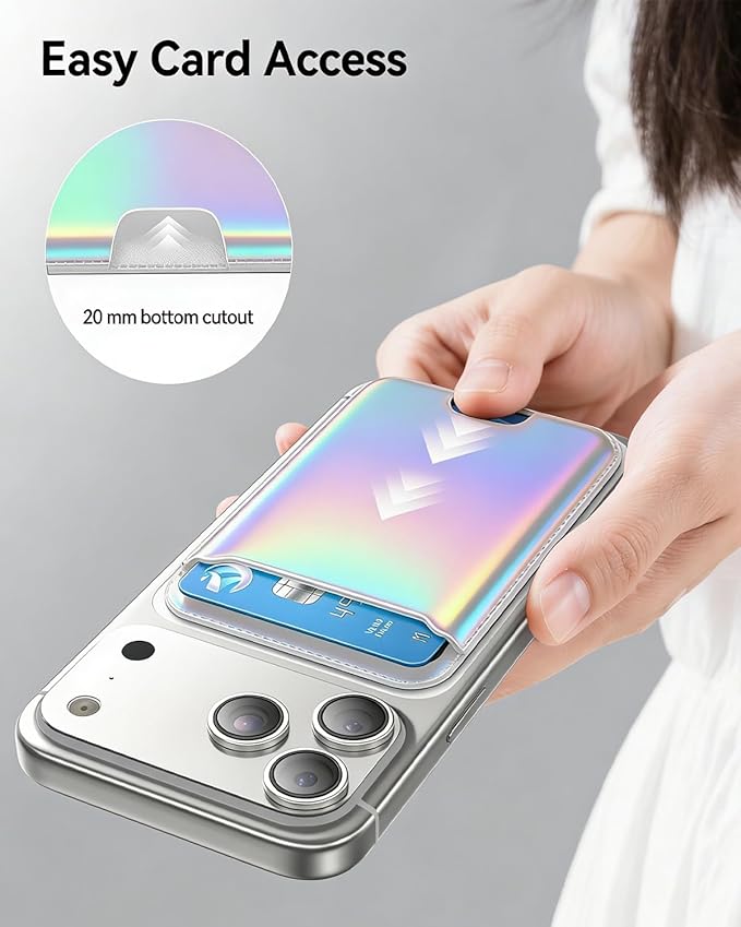 for MagSafe Wallet, 3 Cards Holder, Slim Magnetic Phone Wallet for iPhone 17/16/15/14/13/12 Pro Max Plus Air Series,RFID Blocking Vegan Leather,Rainbow