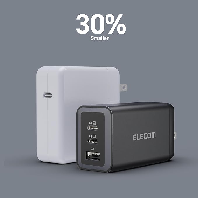 ELECOM 120W USB C Wall Charger Block, 3 Multi Port GaN II Smart PD, Ultra-Fast Charging, Compact Power Adapter for Multiple Devices, Laptops, Tablets, iPhone, iPad, Watch, Speakers, Airpods - Black