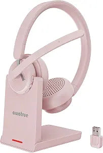 awatrue Wireless Headset with Mic for Work, Bluetooth Headphone with AI Noise Cancelling Mic for Clear Calls, Bluetooth 5.3 & 2.4G Dongle, Computer Headset for Call Center/PC/Zoom(Pink