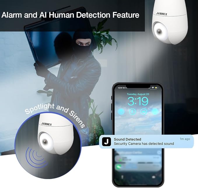 4MP Bulb Home Security Camera - 5G & 2.4GHz WiFi, 360° Wireless Outdoor/Indoor, Color Night Vision, 2-Way Audio, Siren Alarm, Compatible with Google and Alexa