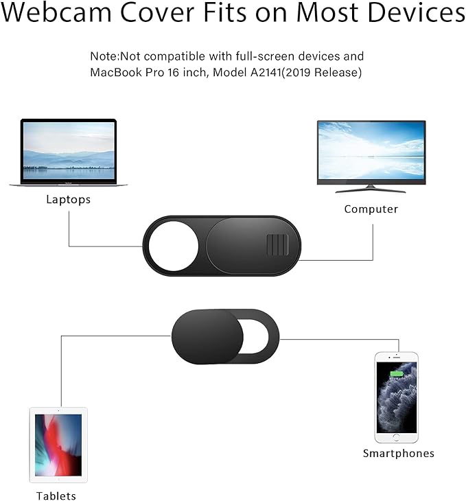 Laptop Camera Cover Slide, Phone Camera Cover Slide, 6 Pack Ultra Thin Webcam Cover Slide for Laptop, Desktop, PC, Tablet, Smartphone, Protect Your Privacy and Security(Black)
