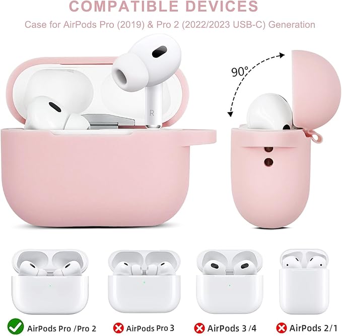 Compatible with AirPods Pro 2nd Generation Case with Cleaner Kit, Silicone Protective Case for Apple AirPod Pro 2nd/1st Earbuds Wireless Charging Cases with Bling Keychain (Pink)