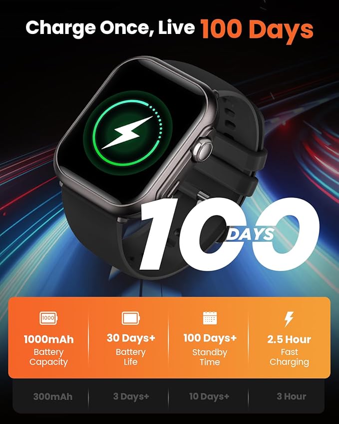 Smart Watches for Men Women: 1.85" Smartwatch with 30 Day+Battery Life Make/Answer Call Sleep Heart Rate SpO2 Monitor IP68 Waterproof 120+Sport Mode Watch for Android iPhone Samsung Black