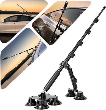 BMZX Dual & Quad Suction Cup Car Mount Kit for Insta360 X5 X4 X3, 360 Camera Car Mount for GoPro & DJI Action Cameras, Heavy Duty Windshield Mount with Magic Arm & Extension Pole