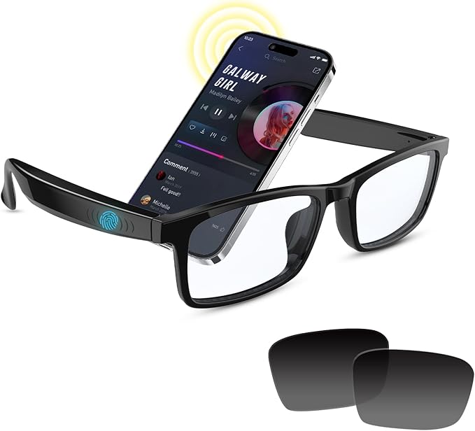 Smart Glasses for Men & Women, IPX5 Waterproof & Voice Assistant, Audio Glasses with Extra Polarized Lenses & Open-Ear Speaker, Anti-Blue Light Bluetooth Glasses for Driving, Travel & Working