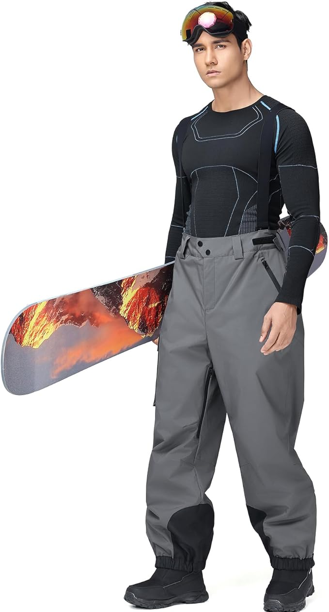 YEEFINE Mens Snow Ski Bibs Pants Baggy Snowboard Overall Insulated Windproof Waterproof Winter Warm Comfy Loose Ski Pants