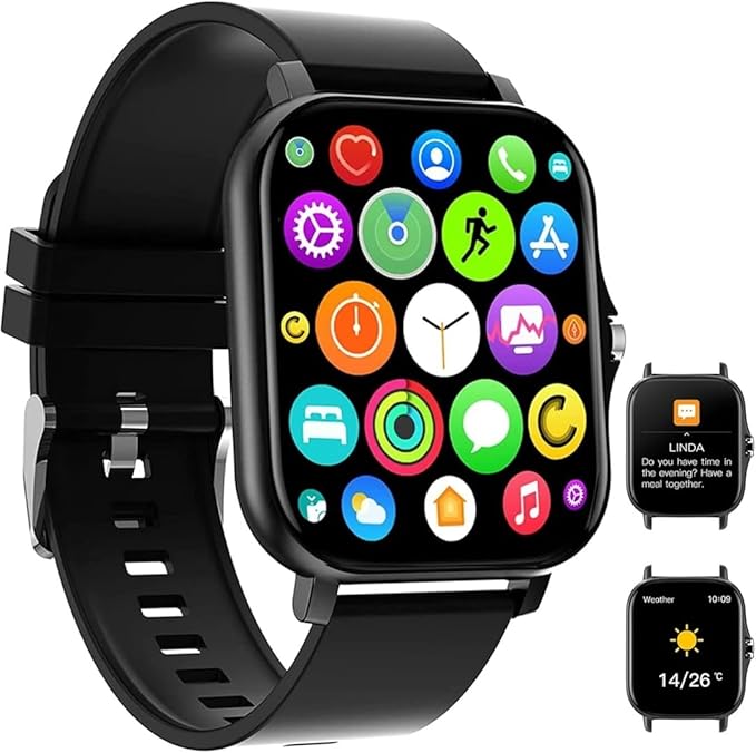 Smart Watch, 1.81" Upgraded Full Touchscreen Smart Watch for Android iPhones with Heart Rate Blood Pressure Monitor,Multiple Sports Fitness Tracker (Black)