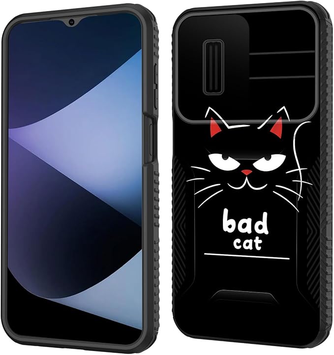 for Galaxy A15 5G Case Built in Slide Camera Lens Cover,Heavy Duty Shockproof Protection Dual Layer Case for Samsung Galaxy A15 5G 6.5 inch 2024,Funny Cat