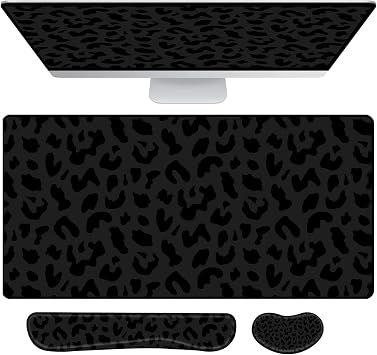 3Pcs Large Gaming Mouse Pad Desk Mat,Keyboard Mouse Wrist Rest Support Set,Extended Laptop Mouse Pad Memory Foam Non-Slip Base for Gamer Home Office(31.5x15.7in)-Black Leopard Cheetah