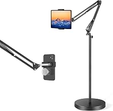 Tablet Floor Stand with 12lb Base - Adjustable Height Heat-Resistant Anti-Scratch Stretchable Swivel Holder, Compatible with iPhone iPad Pro Air Mini, Samsung, Kindle, Cell Phones 4.7"-13" - Large