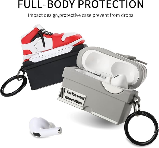 for Apple AirPods Pro 2nd Generation Case,Cute Cartoon Shoe Box Soft Silicone Protective Cases for AirPods Pro 2 Case with Keychain for Women Men, A-Red+Light Gray,2Pack