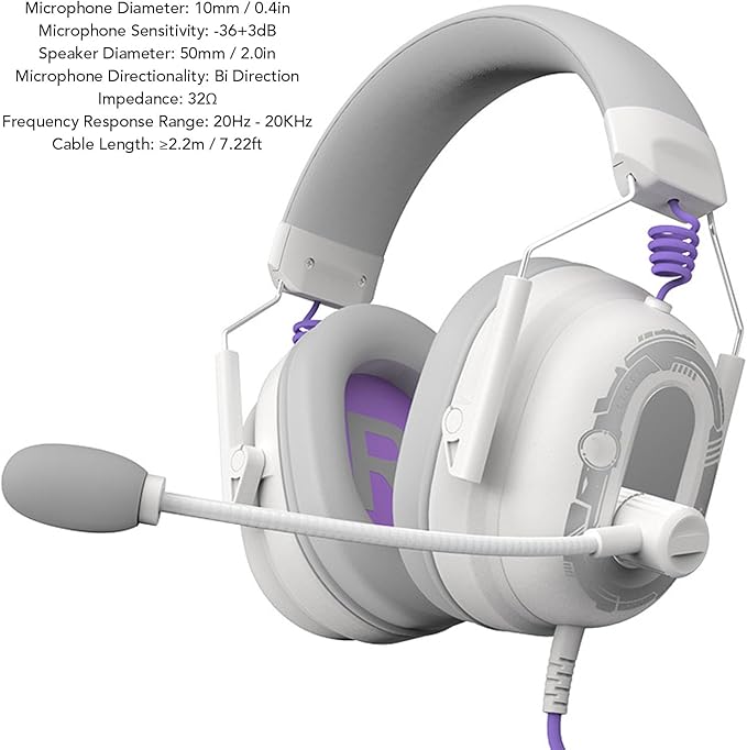 VBESTLIFE Wired USB Gaming Headset, Advanced 7.1 Surround Sound, AI Noise Reduction Microphone, Control Box, Lightweight Over Ear Wired Headphones for Gaming (Black) (White)