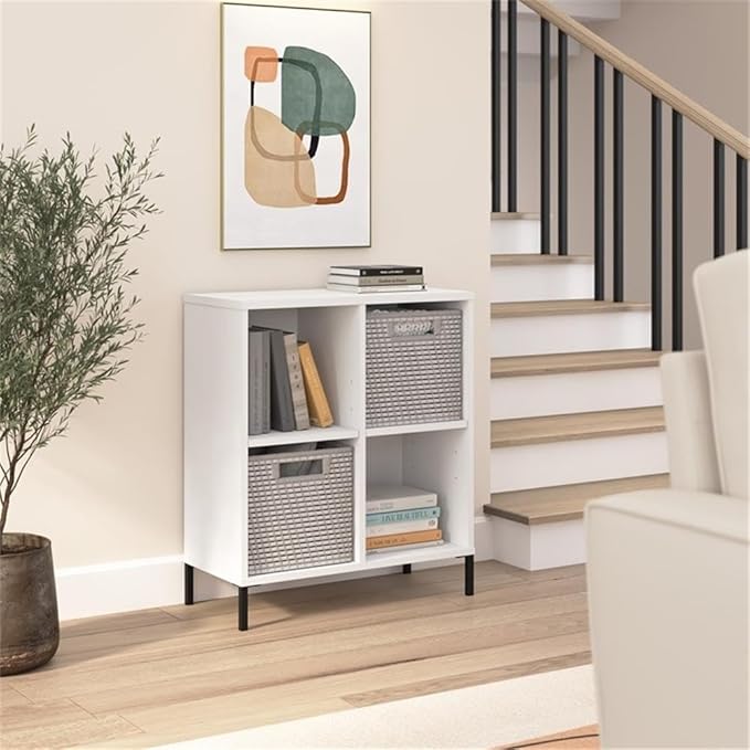 Bush Furniture Essence 4 Cube Organizer in White | Organizers and Shelves for Home Office Workspace, Living Room, Entryway, Bedroom, and Mudroom