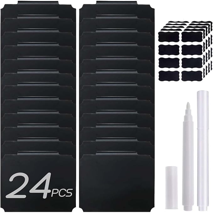 SenseYo 64 Pack Clip On Basket Labels Tag for Storage Bins with Chalk Markers for Storage Basket Holder (Black)