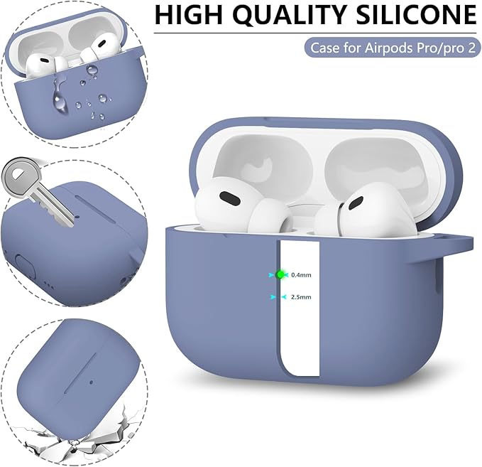 Ljusmicker for AirPods Pro Case Cover with Cleaner Kit,Soft Silicone Protective Case for Apple AirPod Pro 2nd/1st Generation Case for Women Men,AirPods Pro 2 Case Accessories with Keychain-Lavender