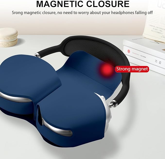 Maxjoy for Apple Airpods Max Smart Case Cover, Soft PU Leather Protective Cover Accessories for Airpod Max with Sleep Mode, Anti-Dust Travel Carrying Case for Airpods Pro Max Headphones, Dark Blue