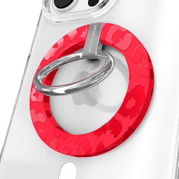 VELVET CAVIAR Compatible with MagSafe Phone Grip - Magnetic Ring Holder with Adjustable Stand - Removable MagSafe Accessories for iPhone 16, 15, 14, 13, 12 (Red Leopard)
