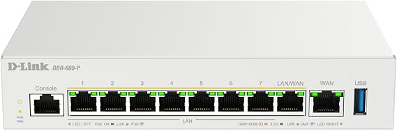 D-Link Guardian 600 PoE Multi-Gig Business Router (DBR-600-P), Premium Router with Multi-WAN Failover, SPI Firewall, 8X 2.5GbE PoE+ LAN, VPN