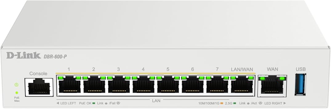 D-Link Guardian 600 PoE Multi-Gig Business Router (DBR-600-P), Premium Router with Multi-WAN Failover, SPI Firewall, 8X 2.5GbE PoE+ LAN, VPN