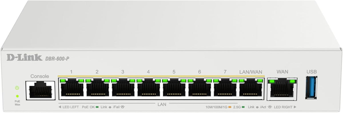 D-Link Guardian 600 PoE Multi-Gig Business Router (DBR-600-P), Premium Router with Multi-WAN Failover, SPI Firewall, 8X 2.5GbE PoE+ LAN, VPN