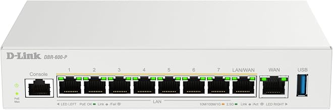 D-Link Guardian 600 PoE Multi-Gig Business Router (DBR-600-P), Premium Router with Multi-WAN Failover, SPI Firewall, 8X 2.5GbE PoE+ LAN, VPN