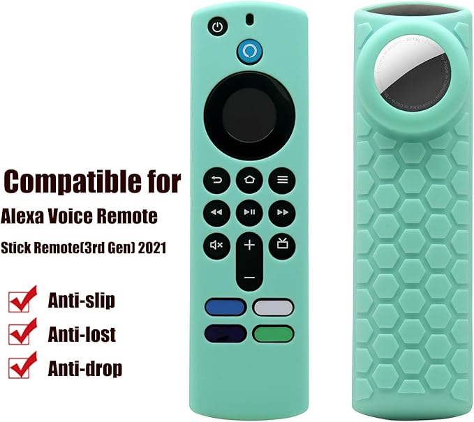 TV Stick 3rd Remote Cover Case with Holder for Tracker, Compatible with Alexa 3rd Gen Remote,Tracker Cover for Tile Sticker, Mint Green