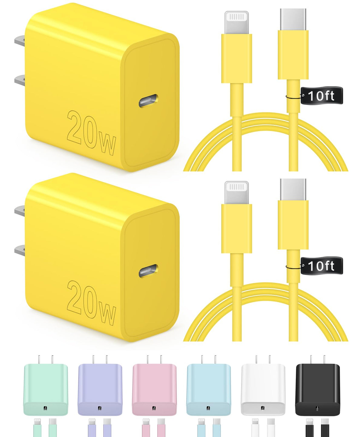 iPhone Charger Fast Charging 10FT 20W USB C Charger Block Super Fast Charger Cable Compatible with iPhone14/14 Pro Max/13/13Pro/12/12 Pro/11,iPad(Yellow - Image 1
