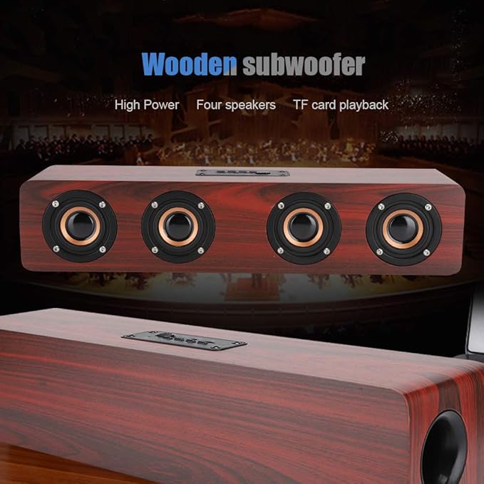 Wooden Bluetooth Speaker, 12W TV Computer Speaker Sound with 4 Bass Subwoofer Support Bluetooth, AUX, TF Card, FM(#1)