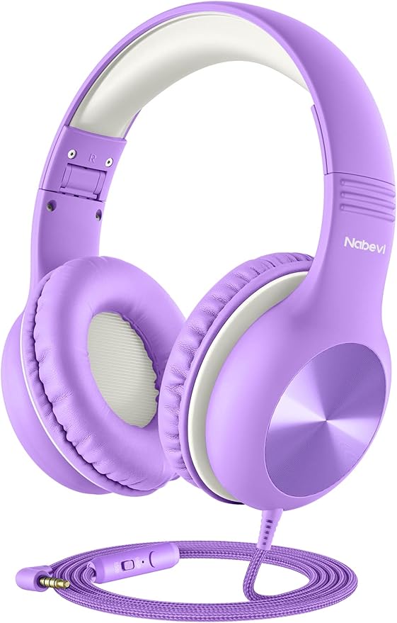 Headphones for Kids for School, Kids Headphones with Microphone, Sharing Function, 85dB/94dB Safe Volume Limit, HD Sound, Over Ear Kid Headphone for School, On-line Study, Travel, Violet