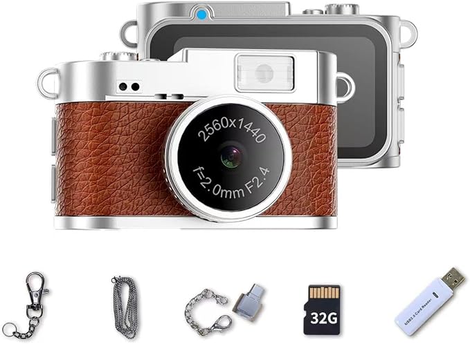 LKT Mini Keychain Camera,2K Digital Tiny Camera with 32GB Card, Cool Gadgets Video Recorder Collectible Gift for Travel, Party and Vlog