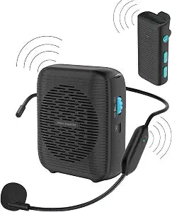 AI Wireless Voice Amplifier with 2 Wireless Mics(1 Lavalier mic & 1 Microphone Headset), Bluetooth 5.3 PA System for Teachers, Tour Guide, Yoga - 15H Rechargeable Battery, Waist-Mount Design