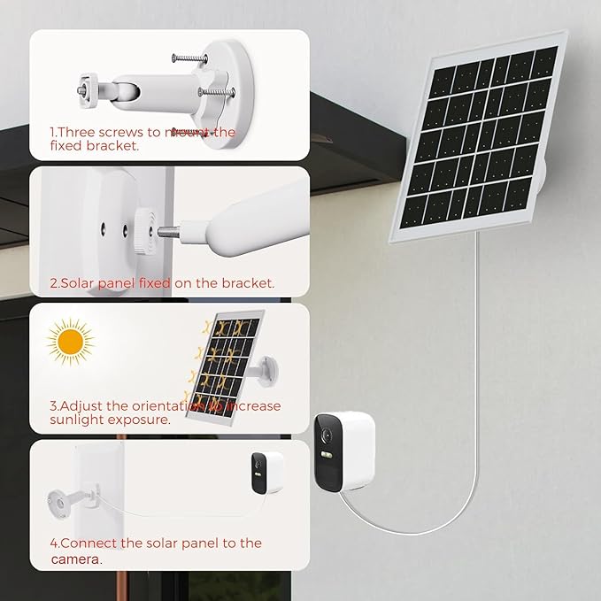 8W Solar Panel Charger for Outdoor Security Cameras, with Micro USB/USB-C and DC (35 x 135) Port, Fits Ring/Eufy/Wyze/Bird Feeder Camera, 13ft Cable, Fast Charging (1 Pack)