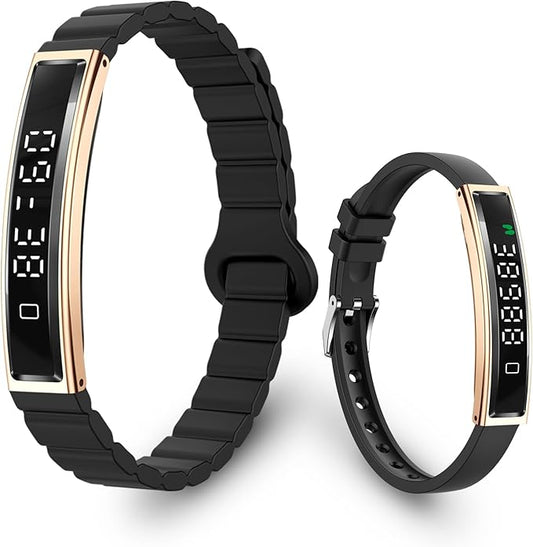 Lightweight Smart Bracelet for Women Men, Step Tracker Watch Wristband With 24/7 Heart Rate Sleep Monitor, 12 Sport Modes Fitness Trackers, Waterproof Health Band Fits Android IOS (Black+Black)