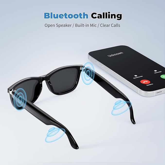 Smart Glasses with Bluetooth, 2-in-1 Magnetic Sunglasses (Blue Light Blocking & UV400), Bluetooth Glasses for Men/Women with Voice Assistant, Smart Sunglasses for Outdoor (With Black Lenses)