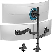 Triple Monitor Mount up to 49 inches, Fully Adjustable Heavy Duty 3 Monitor Arm with Gas Spring, Desk Mount for 3 Screens, C-Clamp & Grommet Base, Holds 44 lbs, Black - Image 1