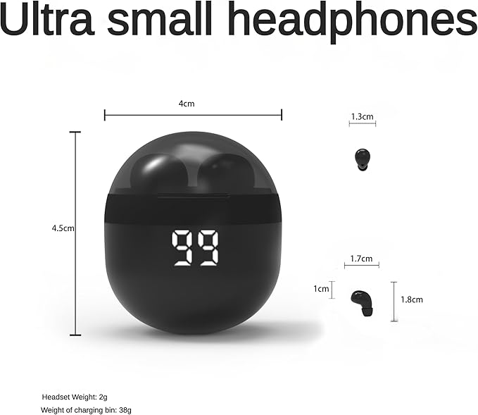 SK18 Ultra Small in-Ear Headset Wireless Invisible Smallest Bluetooth Earbuds for Sleep Comfortable with Mic and Fitable for All Type Ears Stereo Sound Earphones IPX5 Waterproof（Black）