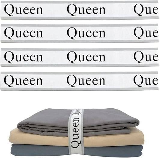 4 Pieces Bed Sheet Organizer Bands, Sheet Organizers and Storage Label Bands, Sheets Organizer for Closet, Sheet Label for Bedding, Sheet Keepers Linen Labels Bedding Bands (Grey, 4Pcs Queen)
