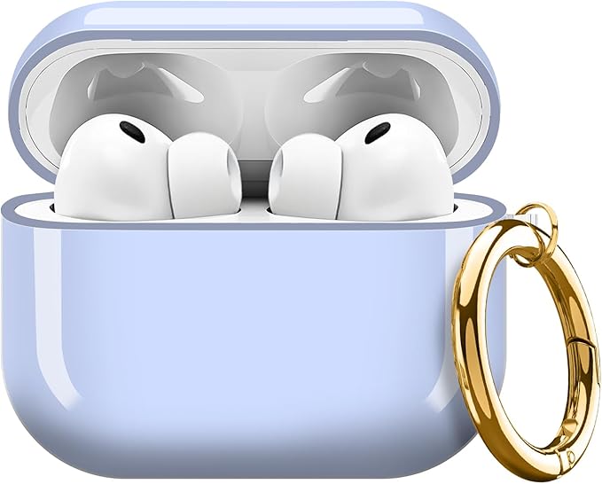 AirPod Pro 3 (2025) Case Cover for Women, Cute Shockproof Protective Case with Gold Round Buckle, Anti-Drop Design Compatible with Apple AirPods Pro 3rd Generation (USB-C Cable) Blue
