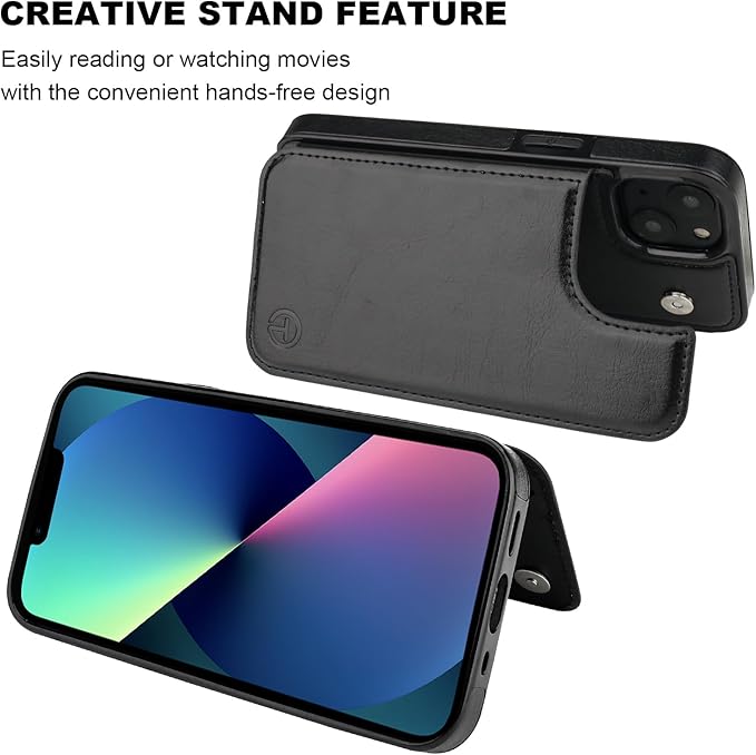 ONETOP Compatible with Magsafe for iPhone 13 Wallet Case with Card Holder, PU Leather Kickstand RFID Blocking Case, Double Magnetic Clasp and Durable Shockproof Cover 6.1 Inch (Black)