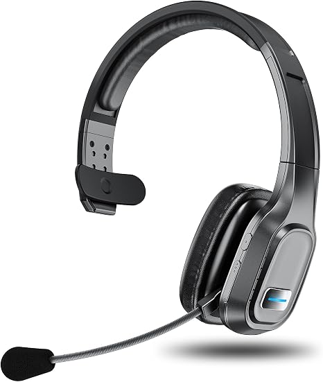 Bluetooth Headset with Mic, 60 Hours Talking Time Single-Ear Wireless Headset, ENC Noise Canceling, One-Touch Mute, Dual-Device Connection for Truck Driver, Office, Call Center, Phone/PC, Black