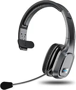Bluetooth Headset with Mic, 60 Hours Talking Time Single-Ear Wireless Headset, ENC Noise Canceling, One-Touch Mute, Dual-Device Connection for Truck Driver, Office, Call Center, Phone/PC, Black