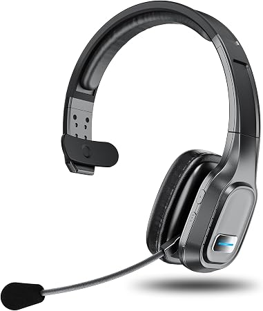 Bluetooth Headset with Mic, 60 Hours Talking Time Single-Ear Wireless Headset, ENC Noise Canceling, One-Touch Mute, Dual-Device Connection for Truck Driver, Office, Call Center, Phone/PC, Black