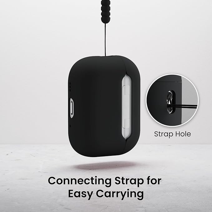 ORNARTO Compatible with AirPods Pro 3 Case 2025, Full Protective Hybrid Silicone for AirPods Pro 3rd Generation Case, Front LED Visible Skin Cover-Black