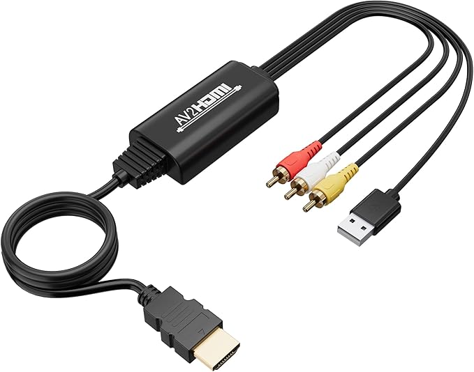 Adoreen Unidirectional 3 RCA to HDMI Converter Cable 10 Ft, 1080P Composite CVBS AV Audio Video Adapter with USB Power for PAL/NTSC PC Xbox PS4 TV STB VHS VCR Camera DVD-NOT HDMI to RCA