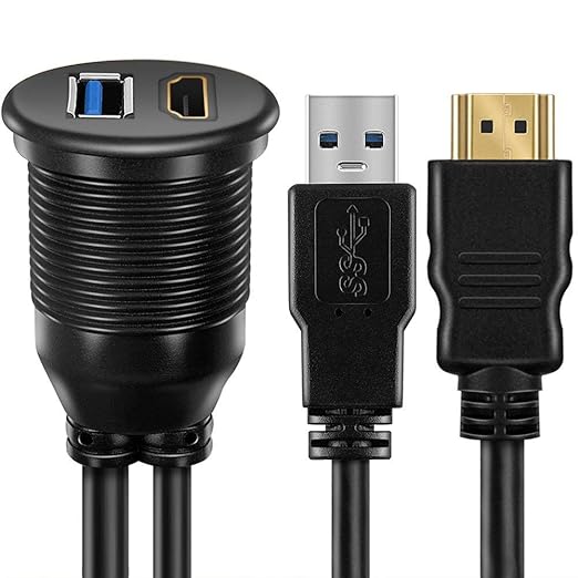 – USB3.0 and HDMI Extension Flush Dash Panel Mount Cable for Car Boat Motorcycle (6 Feet)
