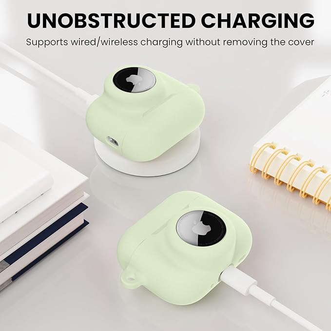 2 in 1 Silicone Case Compatible with AirPods Pro 3 and AirTag 2/1, Shockproof Protective Case Cover for AirPods Pro 3rd Generation 2025 with Cleaner Kit & Carabiner (Glow Green)