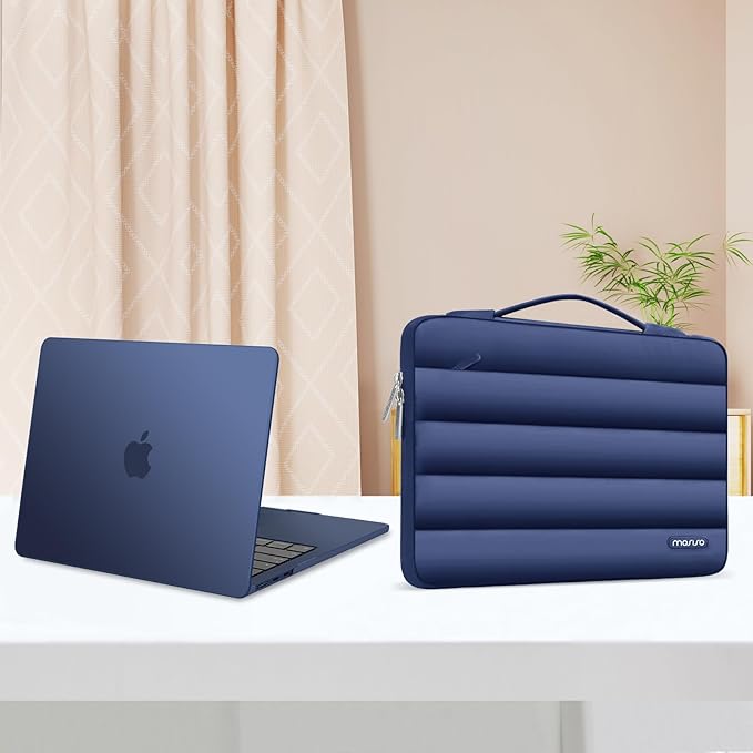 MOSISO Compatible with MacBook Air 13 inch Case M5 2026 M4 2025 M3 M2 2024-2022 A3449 A3240 A3113 A2681, Hard Case&Puffy Bag&Keyboard Cover&Webcam Cover&ScreenFilm for MacBook Air 13.6, Midnight Bule
